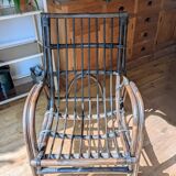 Fauteuil vintage en rotin marron foncé