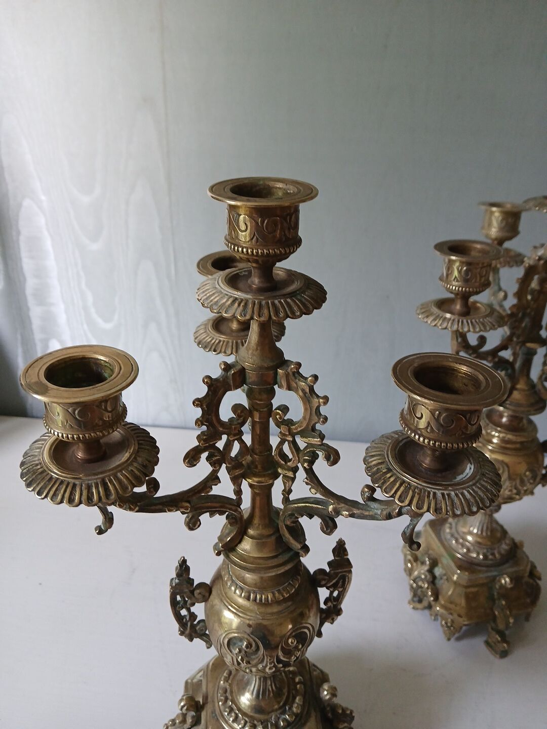 Pair of bronze candlesticks in Louis XVI style – 4 lights – 38 cm