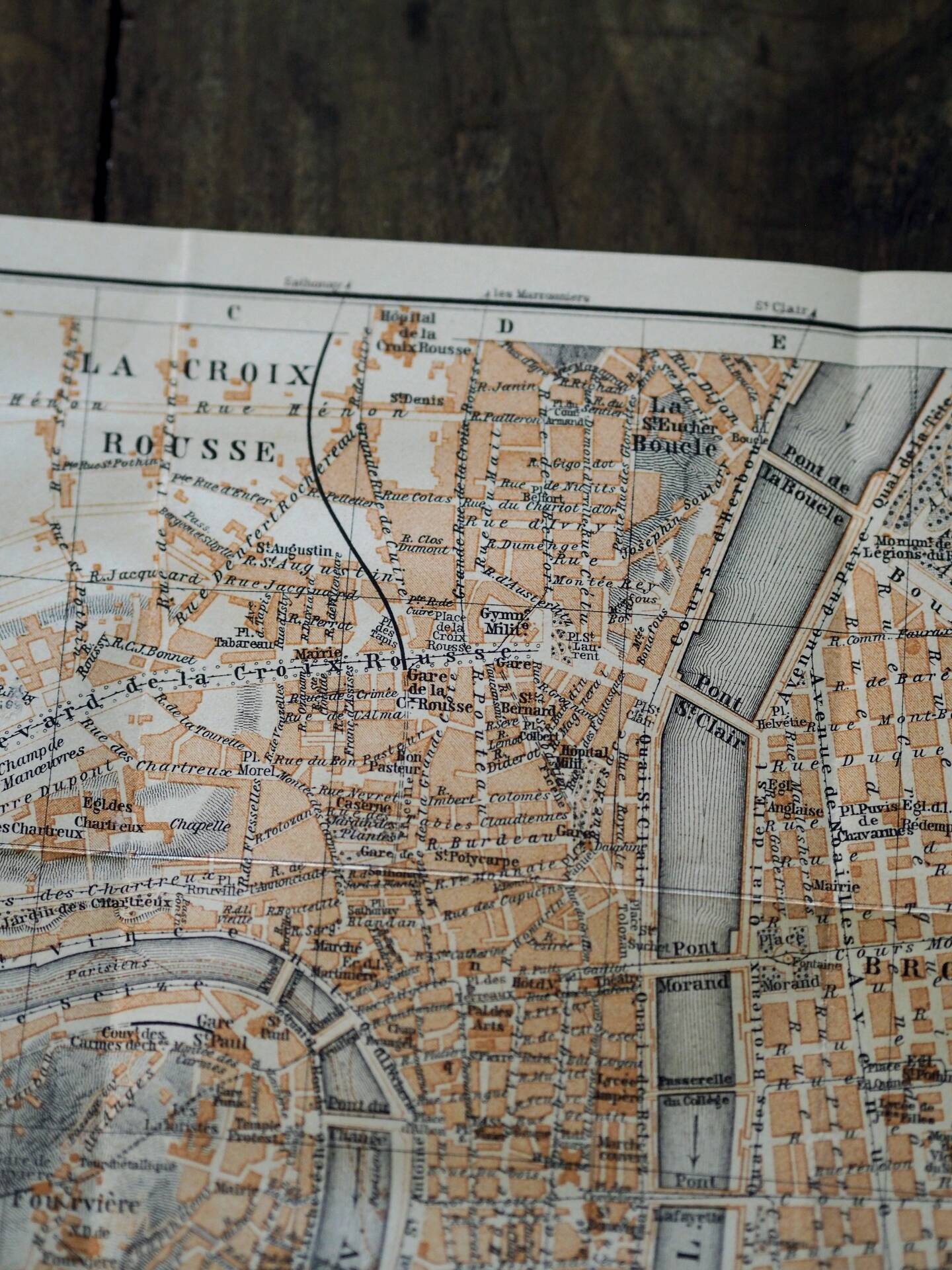 Ancien plan de Lyon - France - 1906 | Décoration murale vintage