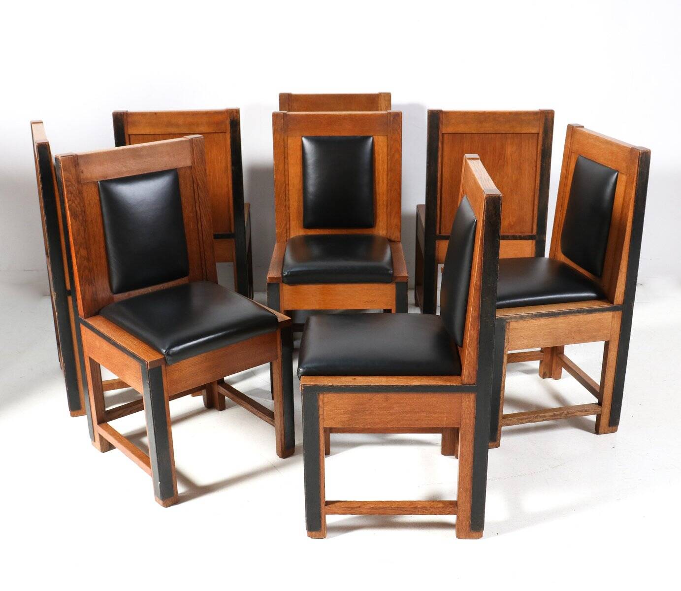 8 Art Deco modernist chairs in oak by Fa. Randoe Haarlem, 1920