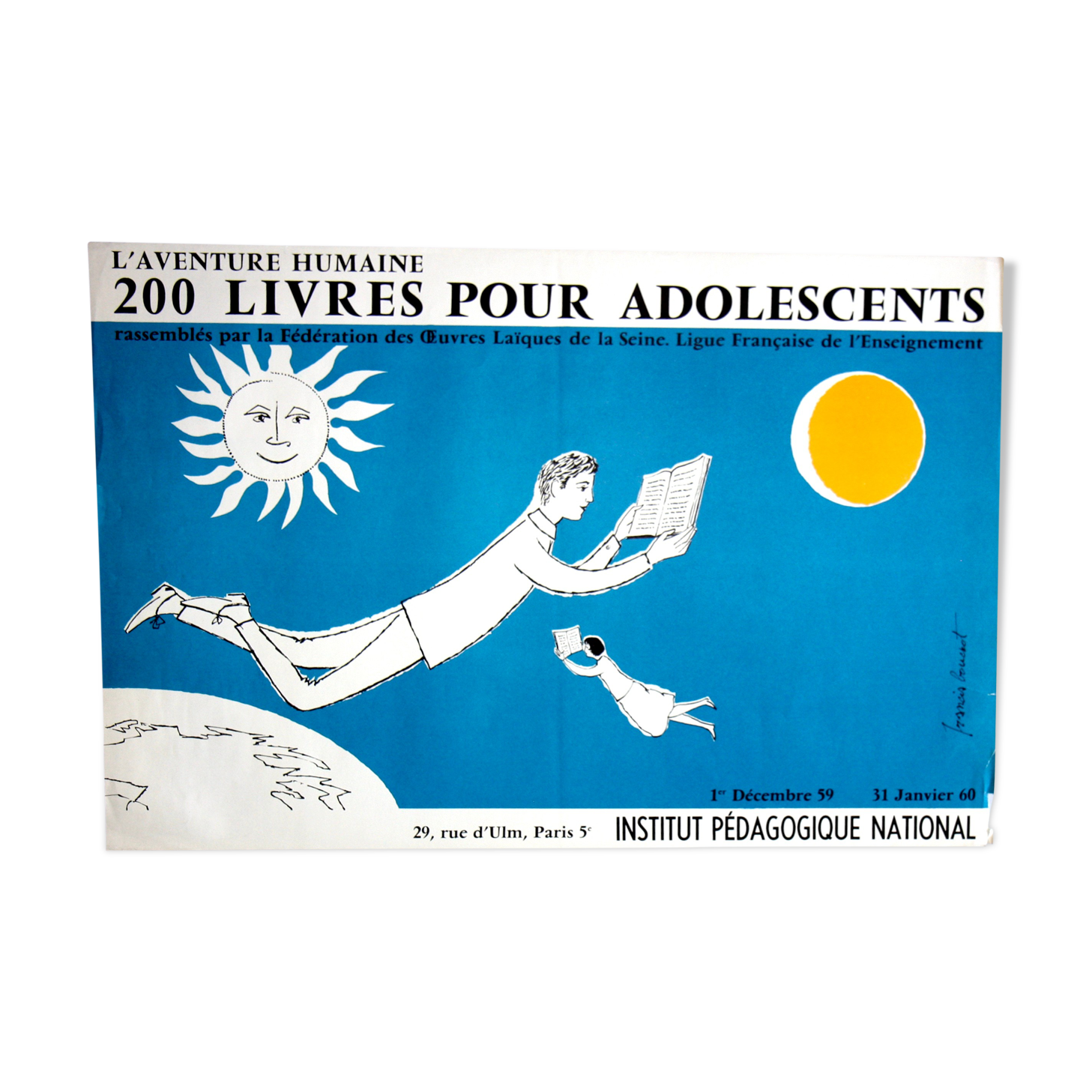 Old poster of 1959 " 200 books for teenagers ", format 40x 60 cm