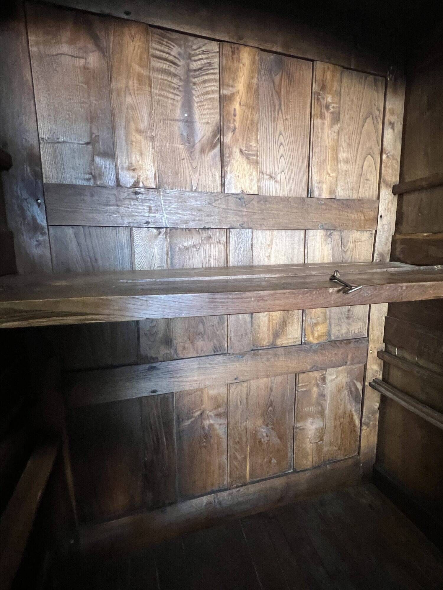 Very beautiful and old carved wooden wardrobe from the 19th century, small size, height 211 cm.