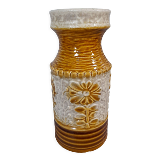 Vase céramique west germany couleur nature, décor floral, années 70