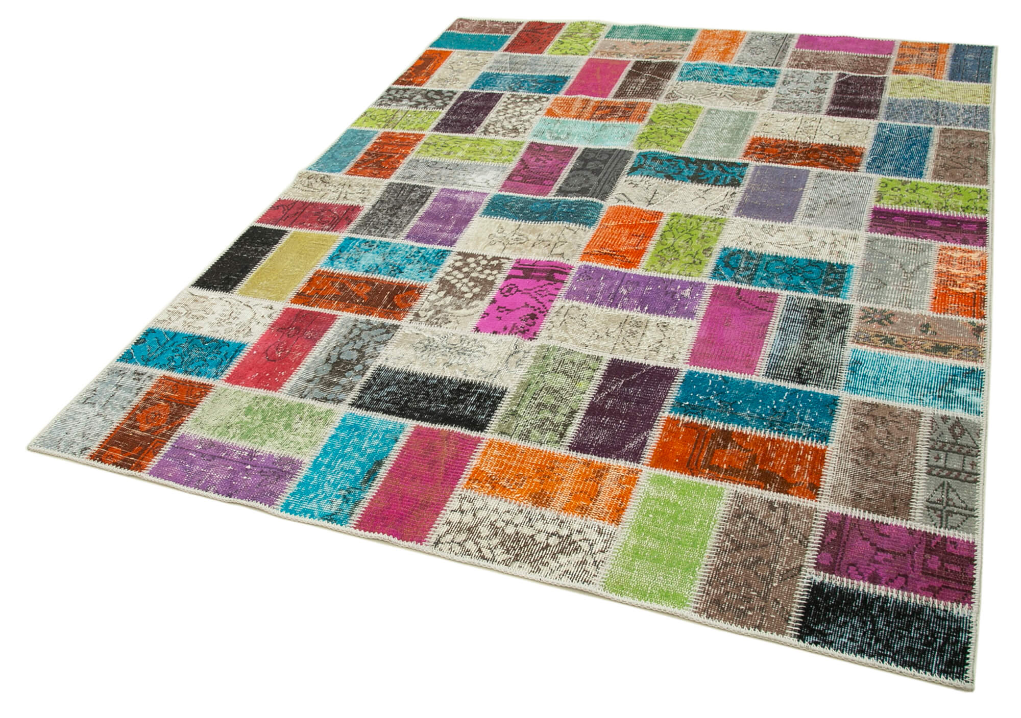 Handwoven anatolian contemporary 173 cm x 225 cm multicolor patchwork carpet