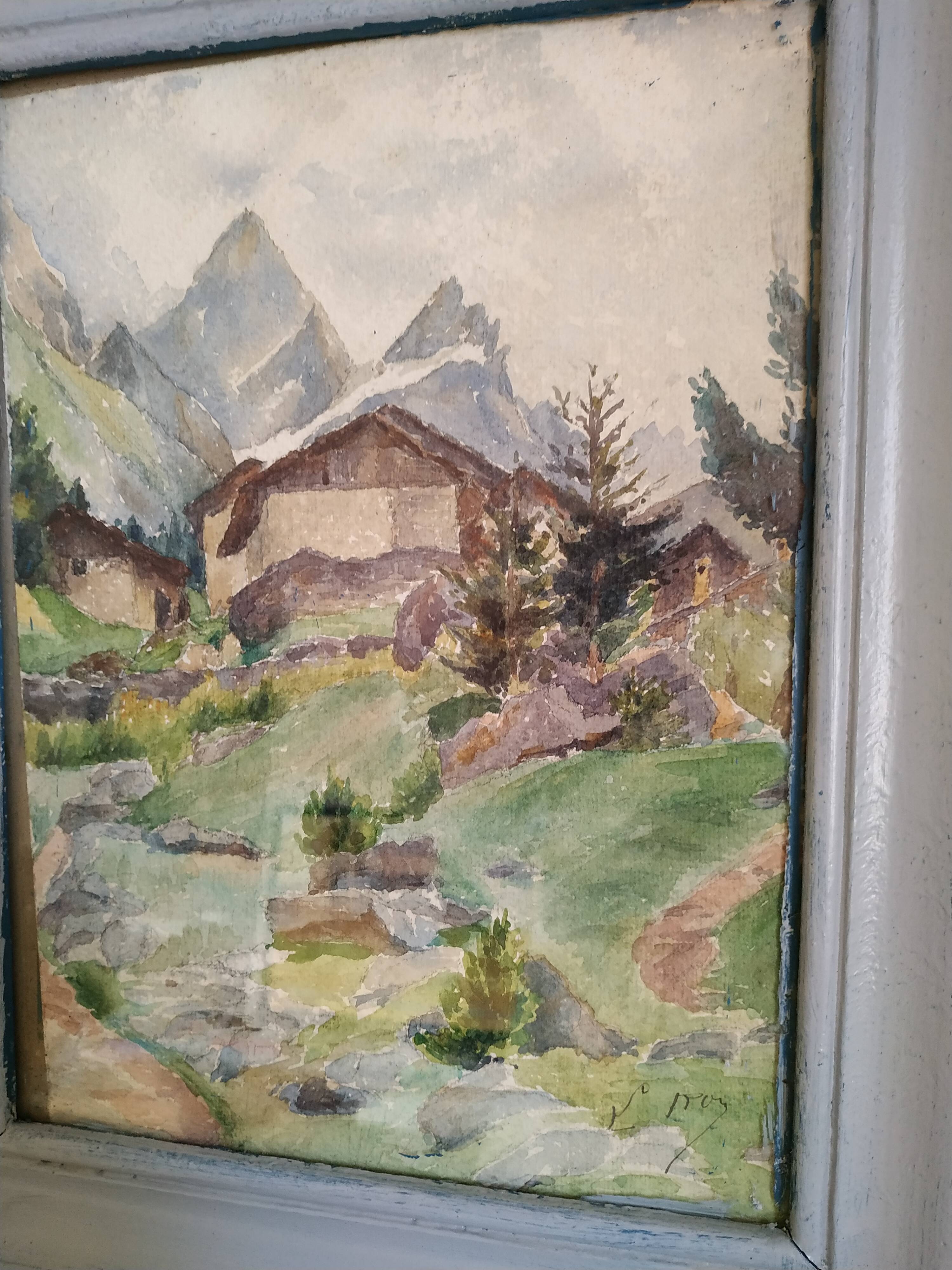 Old mountain landscape watercolor by Roy?