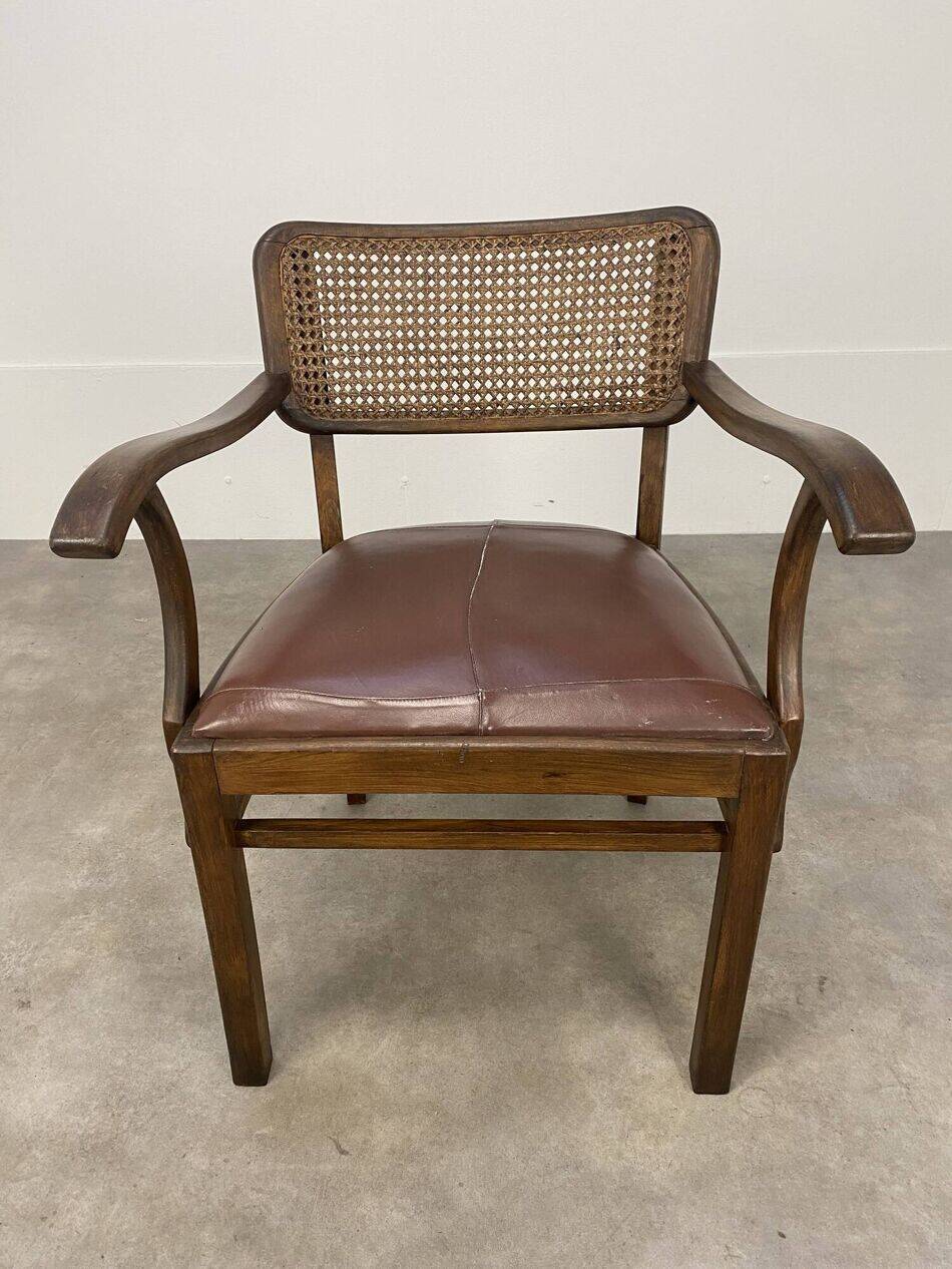 Office chair or bridge chair from the 1920s, wooden frame, backrest.
