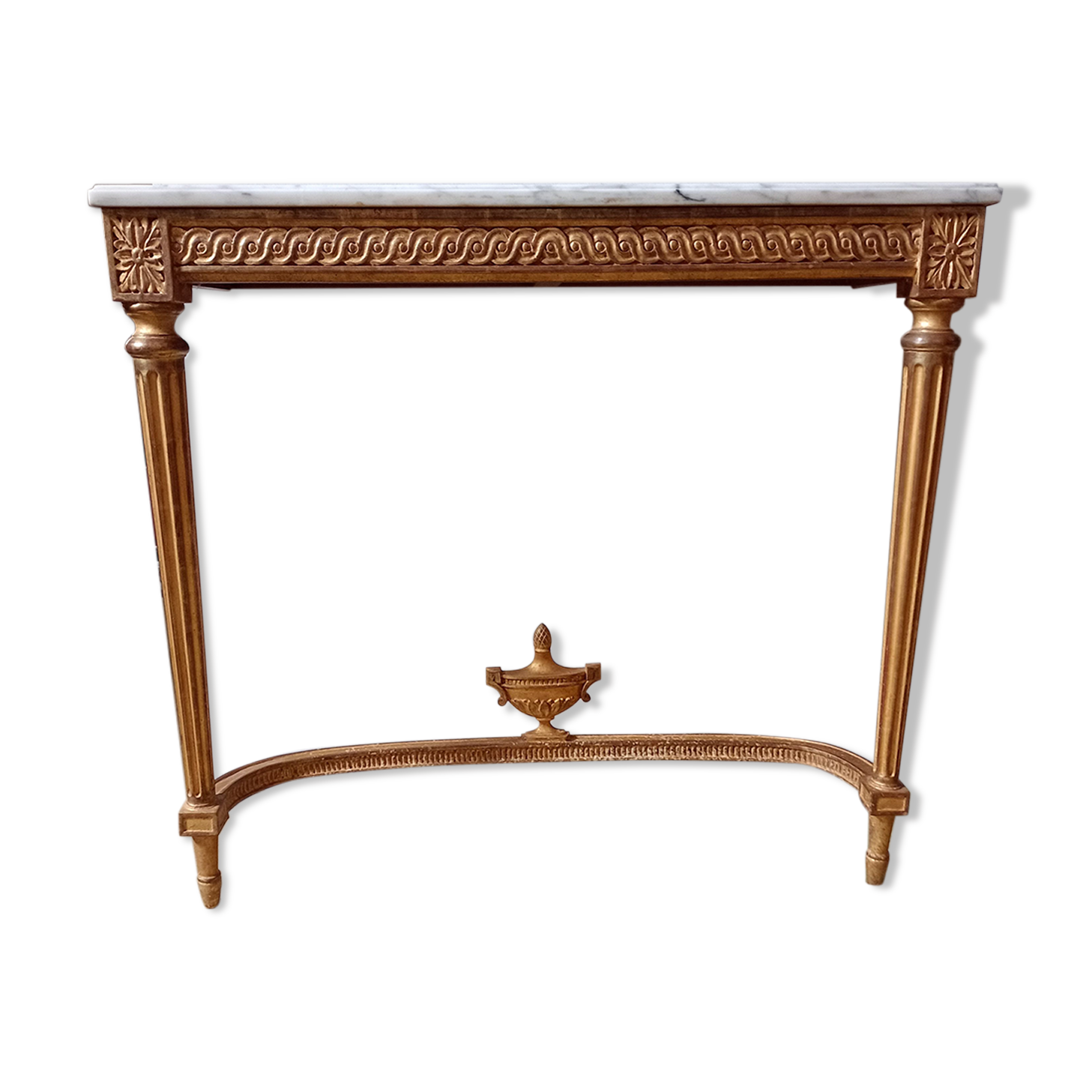 Console in gilded wood and marble style Louis XVl