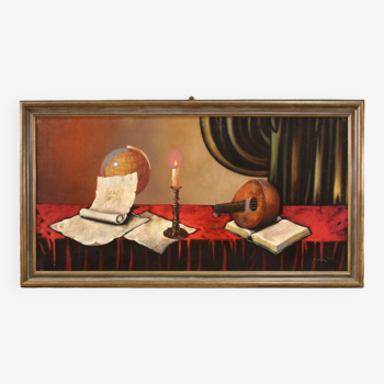 Painting still life with musical instruments from the 20th century