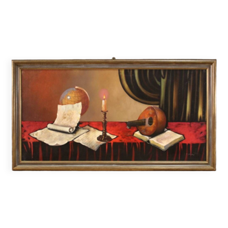 Tableau nature morte avec instruments de musique du 20ème siècle