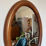 Vintage oval mirror in wood and brass
