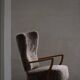 High-backed chaise longue in oak and lambswool, Danish Modern, Viggo Boesen, 1950s.