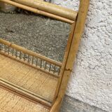 Vintage rattan wall shelf with mirror