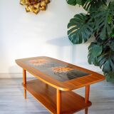 Ceramic and teak coffee table, Scandinavian design from the 60s