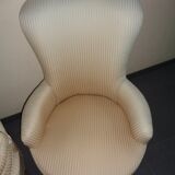 Paire de fauteuils crapaud ivoire rayé
