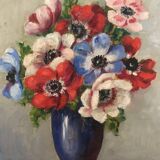 Oil on canvas bouquet of anemones by Henriette de Elmonty