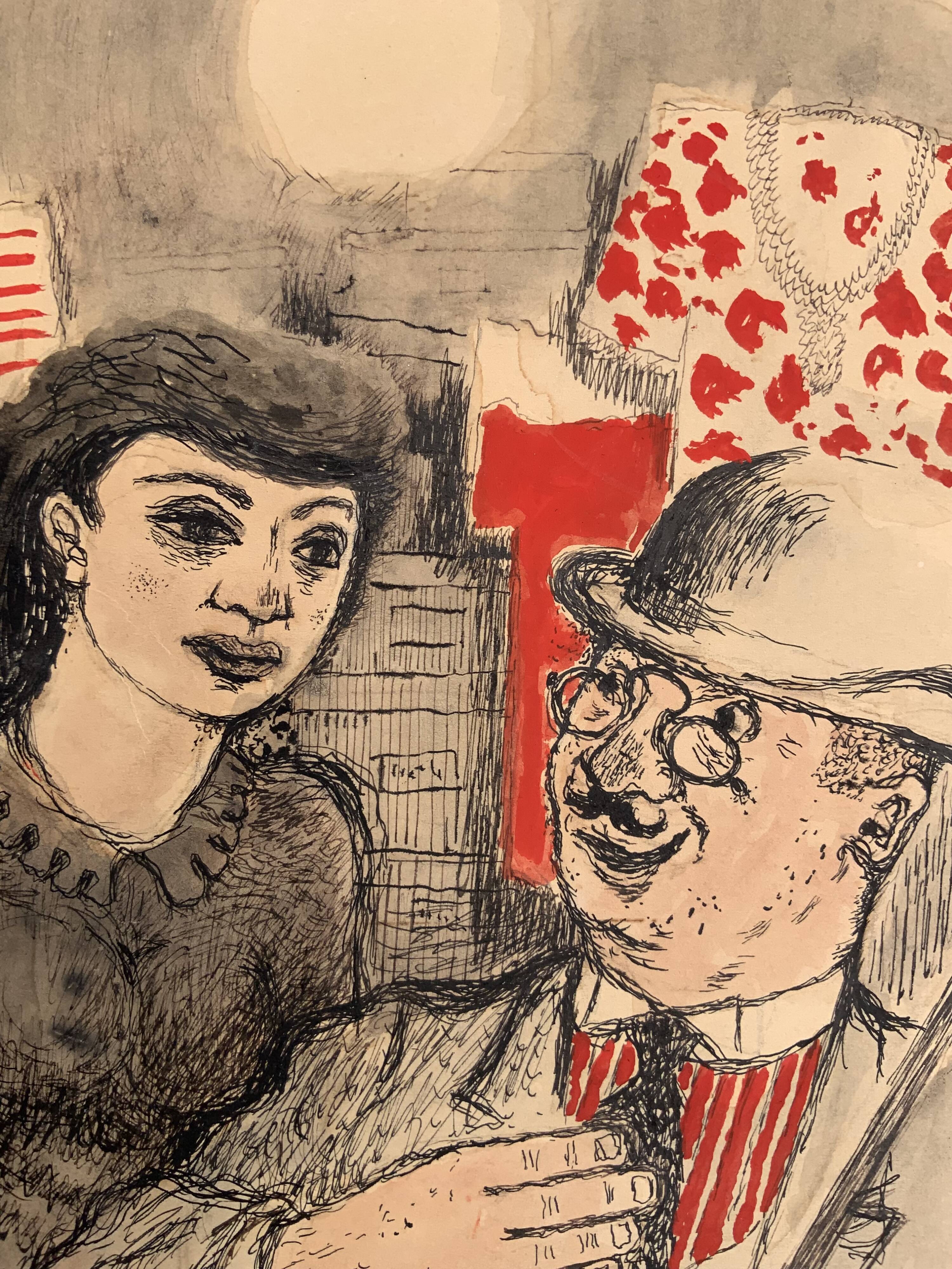 Vintage portait of gentleman and wooman by ink