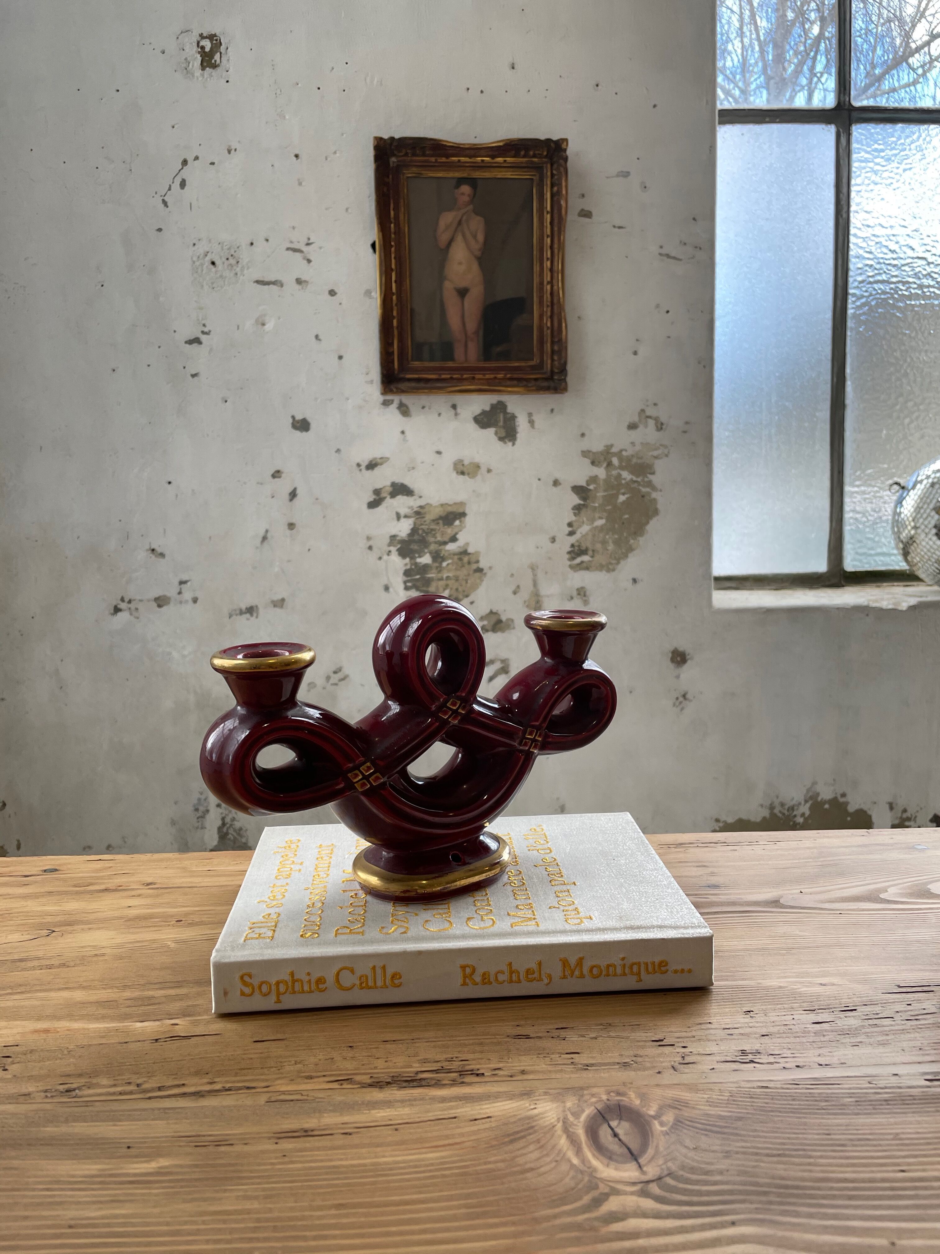 Vintage Vallauris red ceramic candlestick