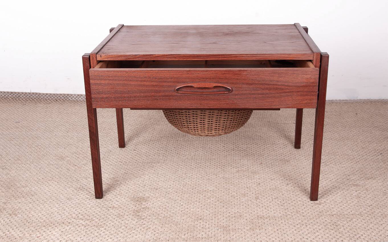 Vintage Danish sewing cabinet, known as "Travailleuse", teak and rattan from the 1960s.