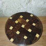 Vintage marquetry wooden jewellery box, velvet interior – 1950s/70s