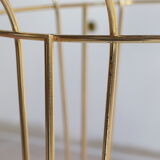 Triple tripod table in golden brass and screen-printed glass