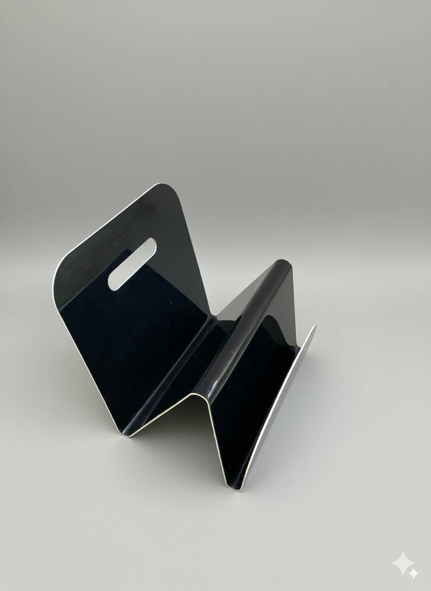 Vintage corrugated black thermoformed plastic magazine rack – 1970s