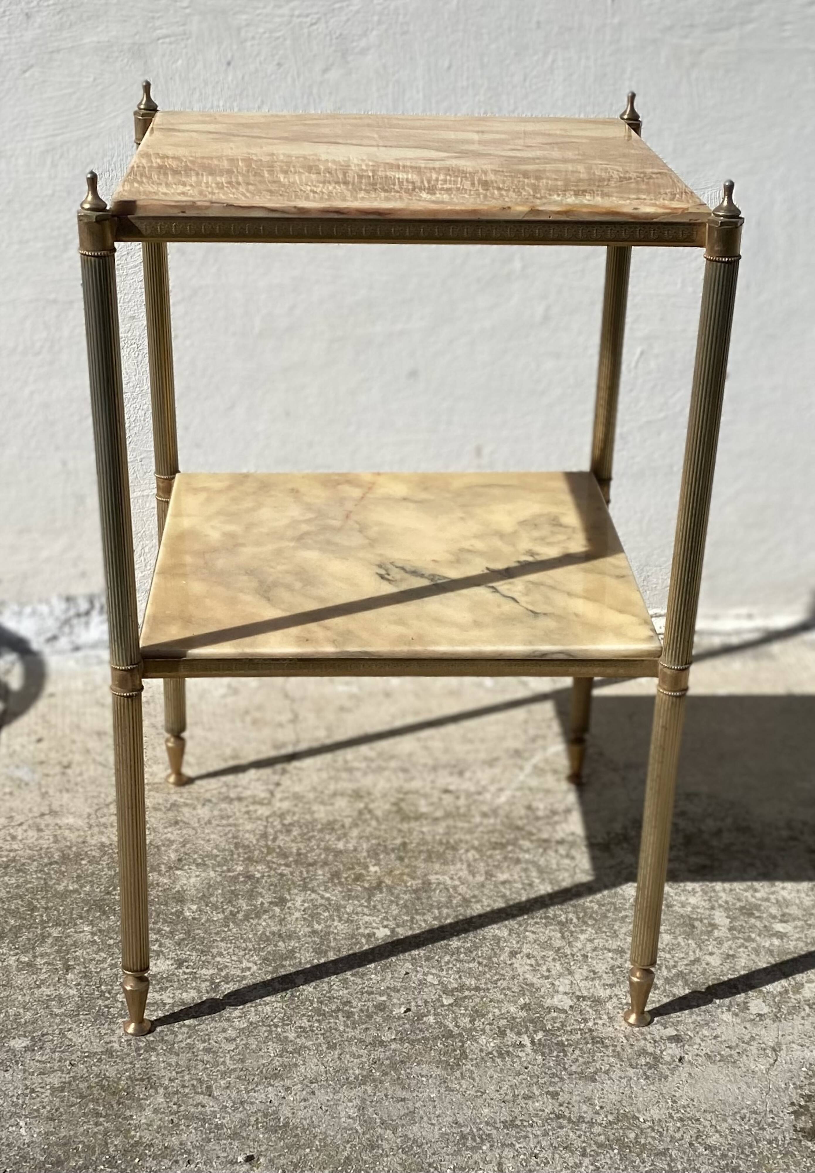 small side table with 2 brass and marble trays vintage 1960