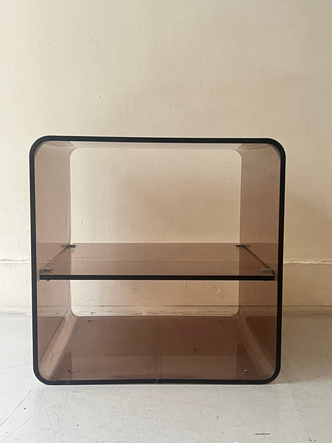 Side table/bedside table in smoked plexiglass, M.Dumas for Roche Bobois 1970