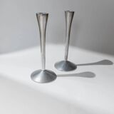 Set of 2 Stainless Steel Vintage Candle Holders, Silver Finish, Space Age Italian Design (1970s)