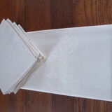 Embroidered ivory tablecloth with 12 towels