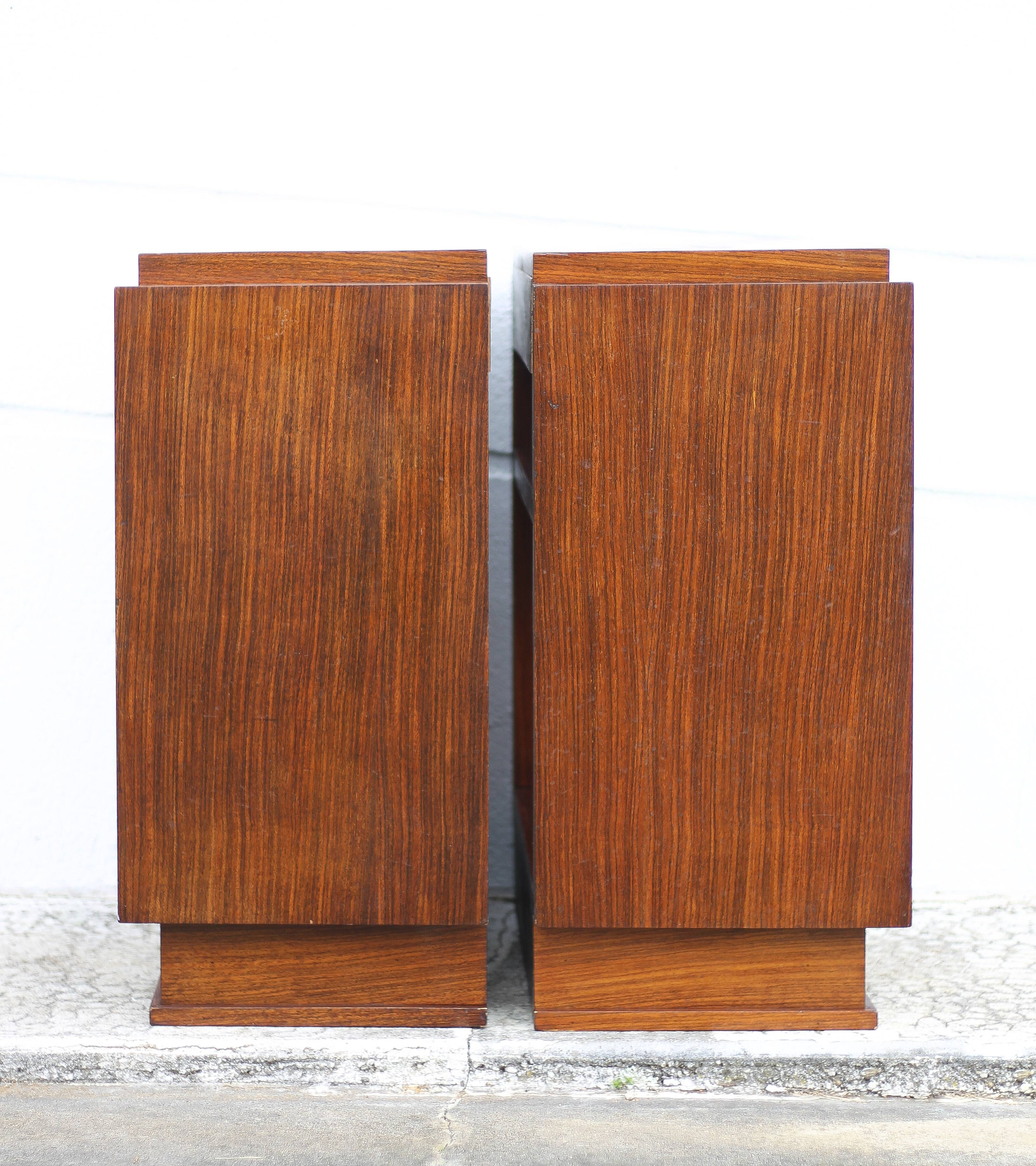 Pair of art deco nightstands, art deco wooden bedside tables, can end
