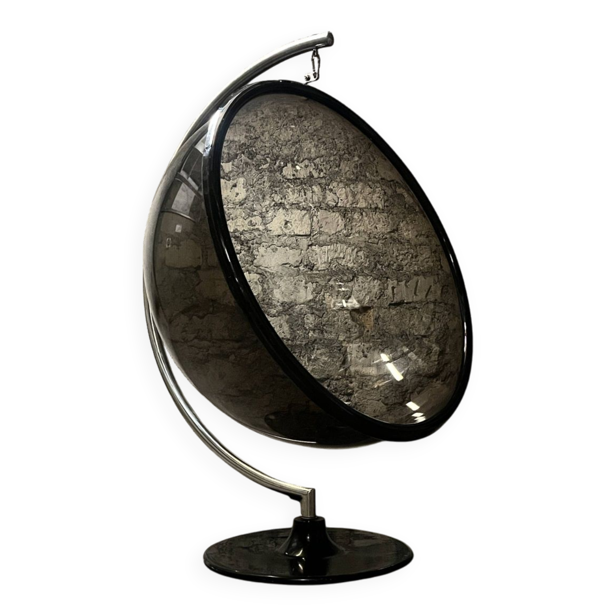 Hanging egg chair in smoked plexiglass, 1970s design