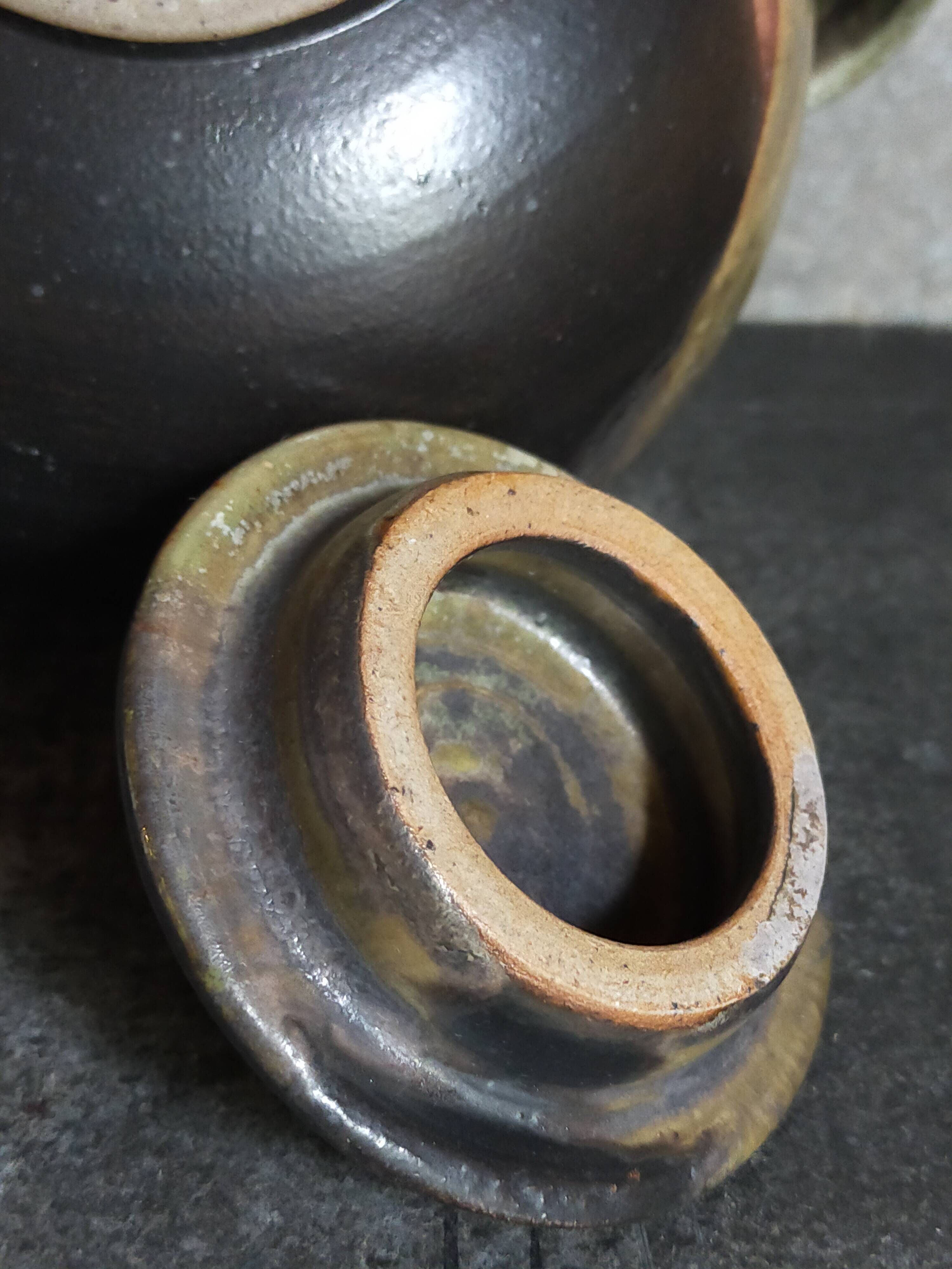 Vintage enameled stoneware potter's teapot