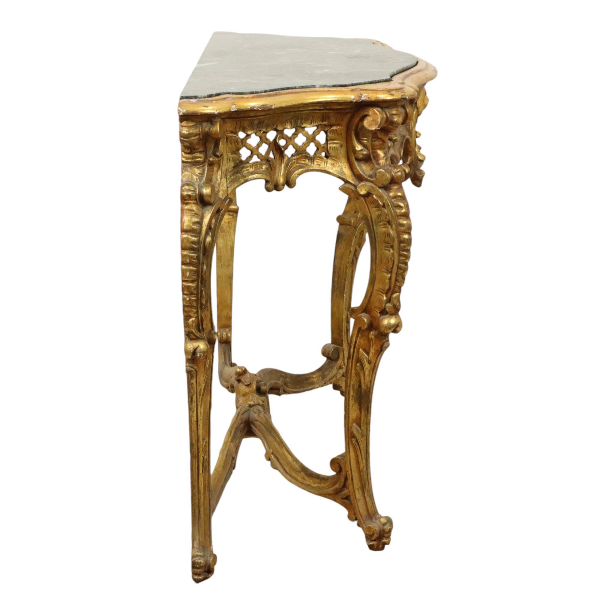 French Louis XV Style Console Gold Leaf Gilded Wood and Marble