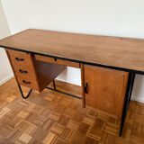 Vintage 1960s desk in oak and black metal – modernist spirit