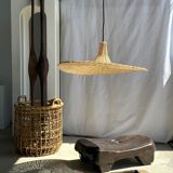 Small suspension, rattan luminaire in hat shape D:60cm