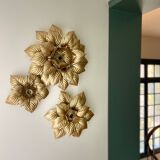 Three MASCA (Italy) wall lights in gilded metal - 1970.