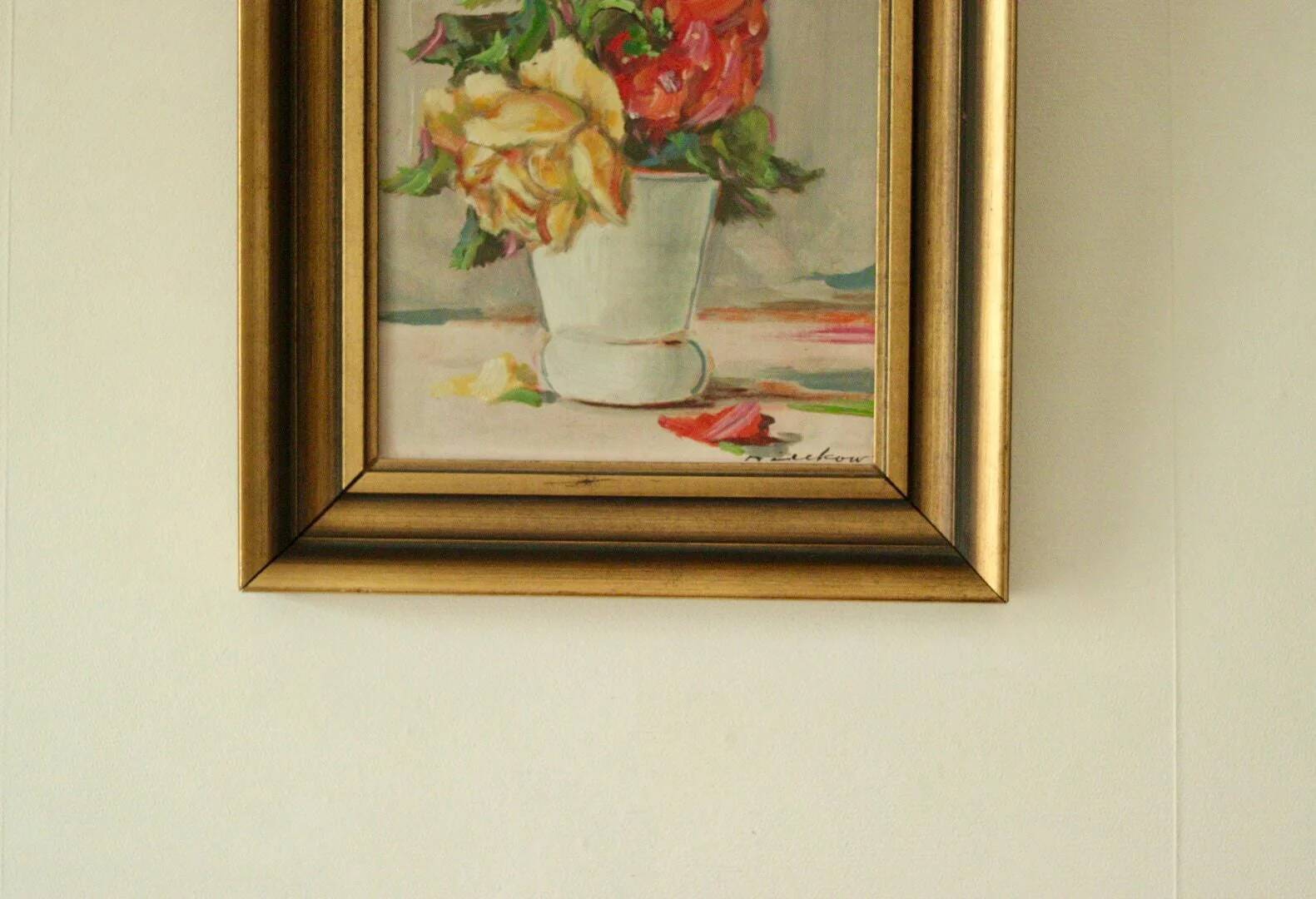 Original Swedish oil on panel – "Still Life: Vase of Roses"