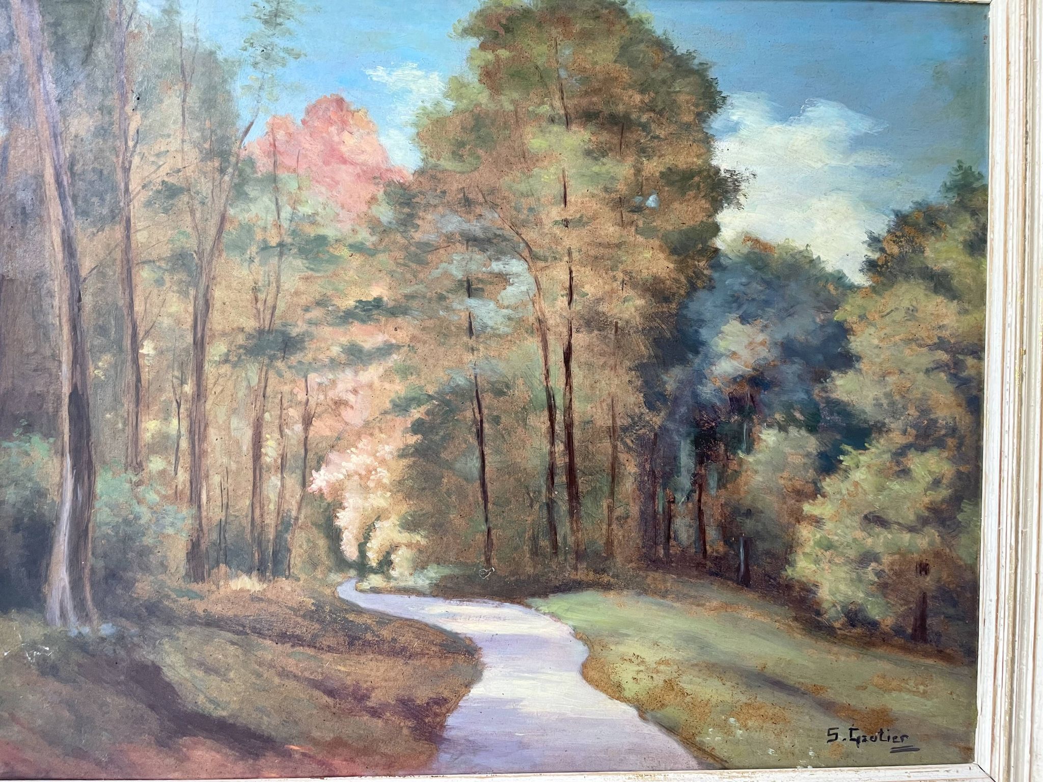 Tableau ancien paysage de forêt signé S.Gautier