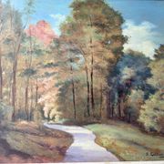 Tableau ancien paysage de forêt signé S.Gautier