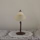 Vintage French Brown Metal Goose Neck Lamp With Textured Glass Shade