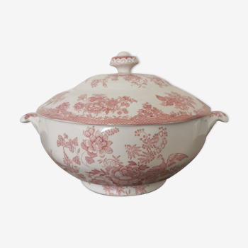 English soup bowl with purple floral motifs