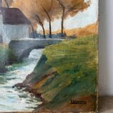 House by the river, oil on canvas signed