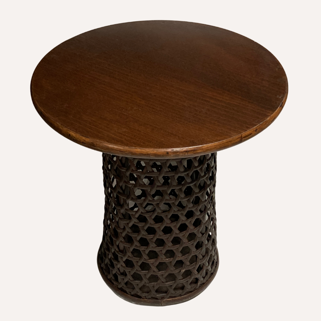 Bamboo and oak modernist brutalist side table, Dutch 1960s-1970s