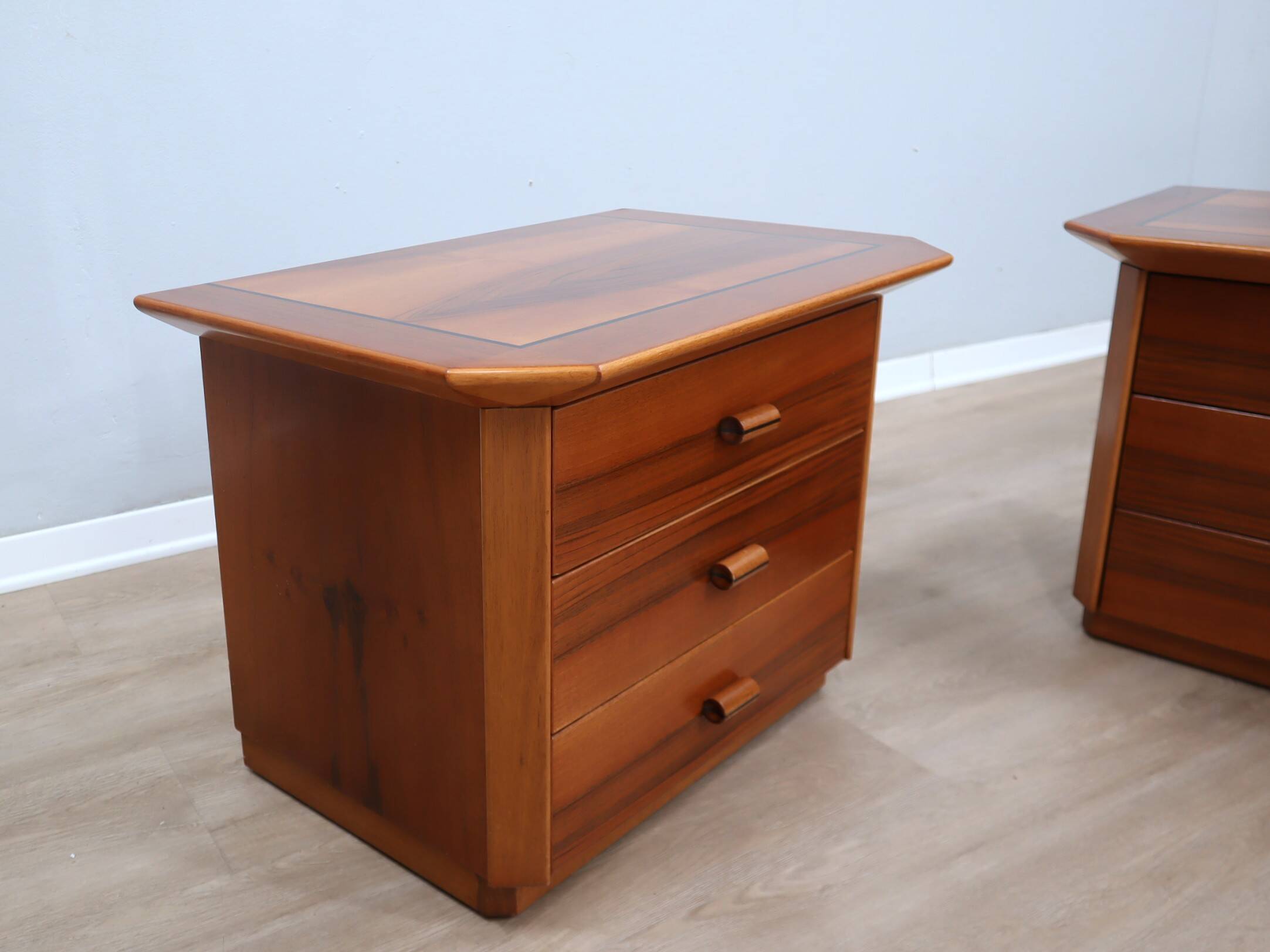 Pair of solit walnut nightstands bedside table late 1970s