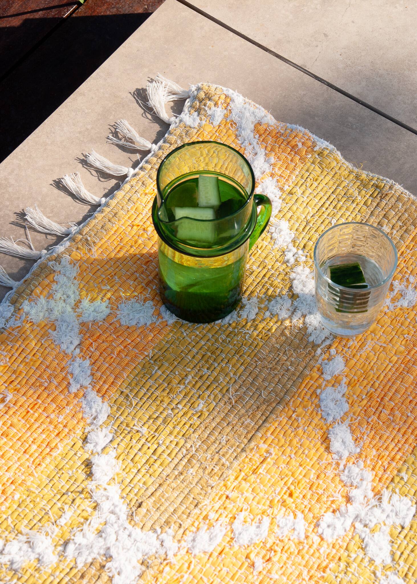 Tapis artisanal en coton recyclé - Reversible - Jaune