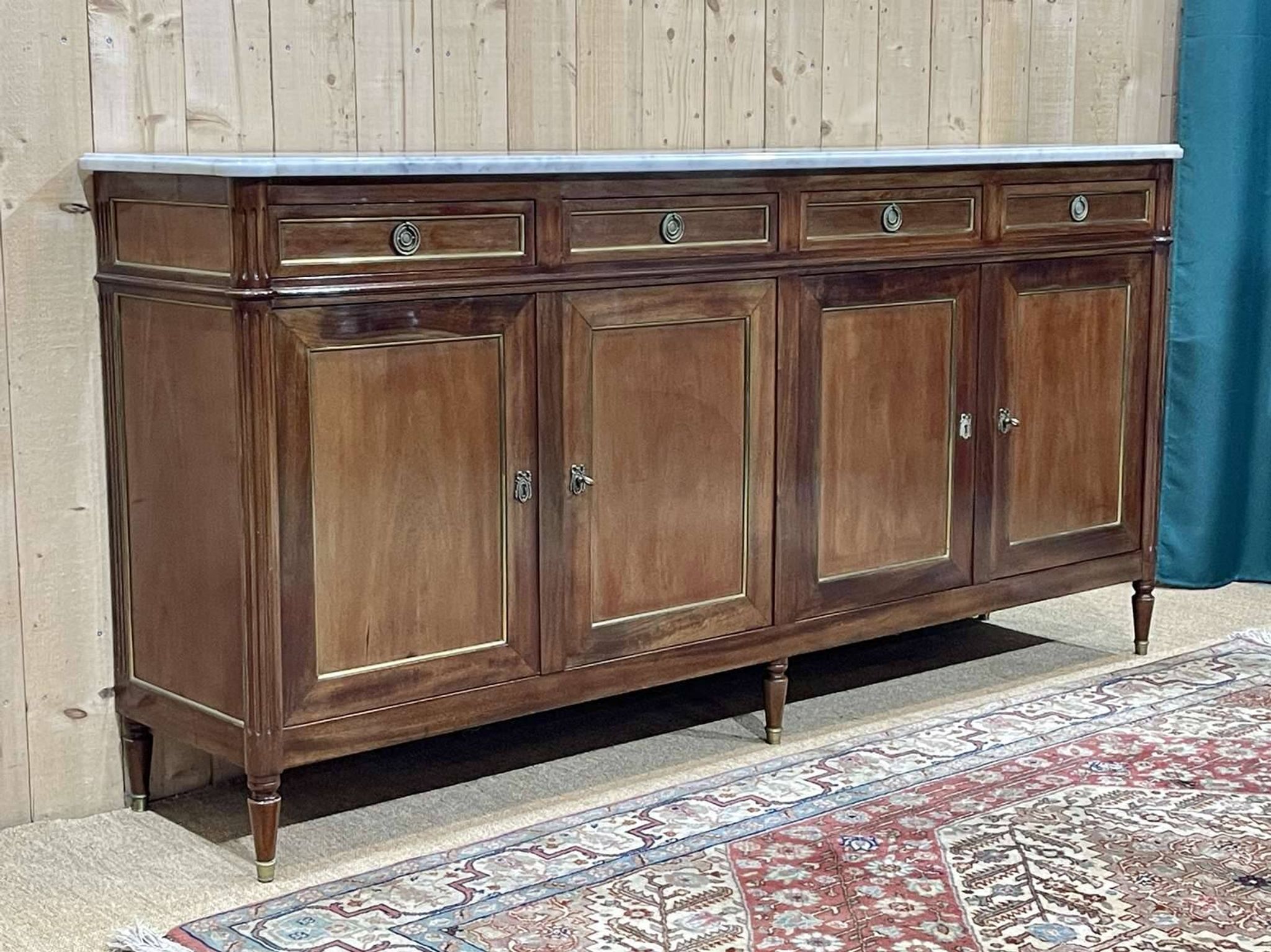 Louis xvi style sideboard from the 1950s in mahogany, oak and white marble top