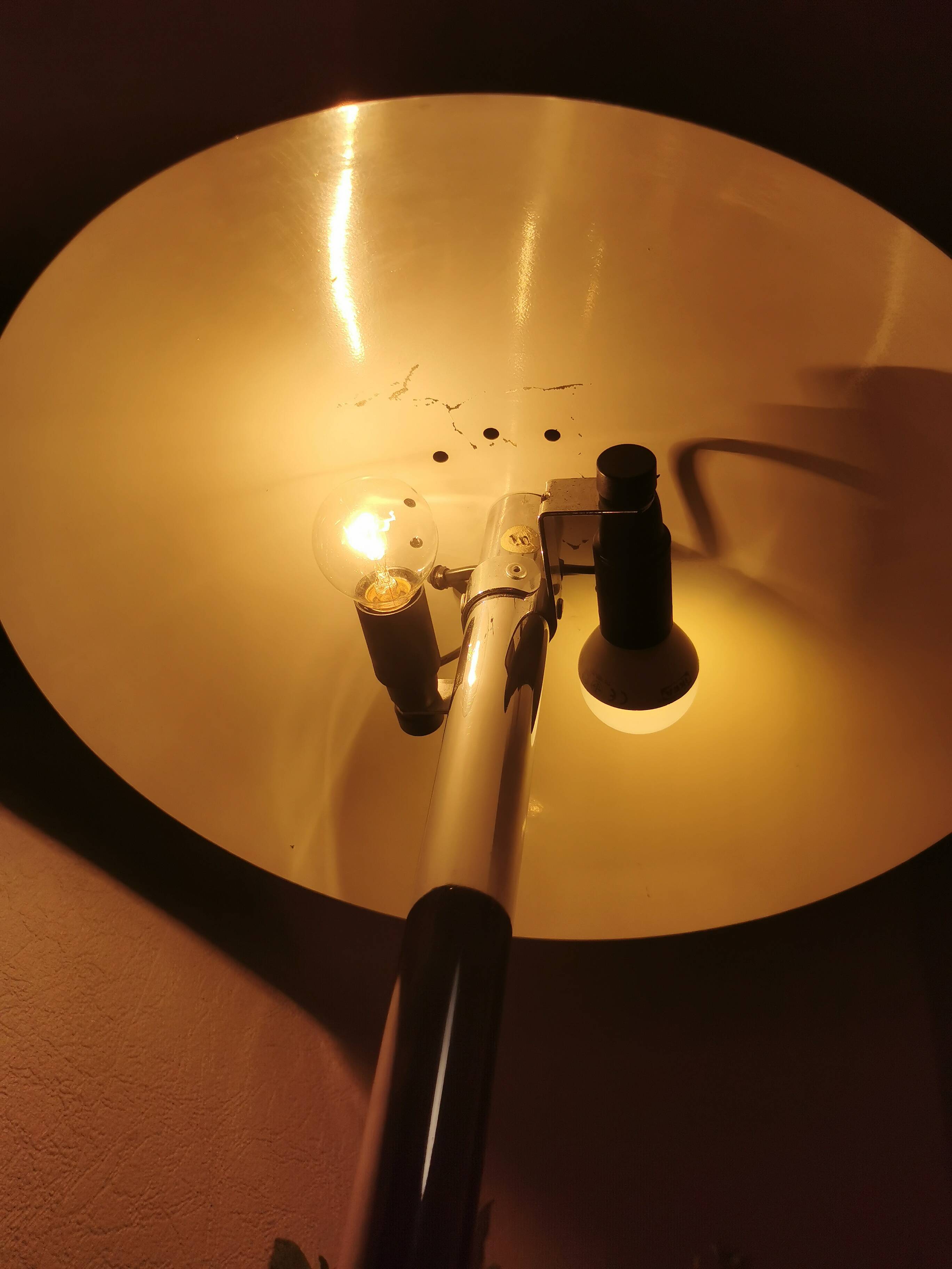 Mushroom lamp, chrome metal saucer, Aluminor, France, 1970