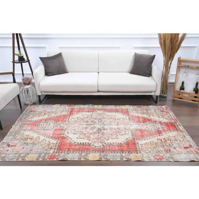 Vintage Turkish Oushak Handmade Wool Cotton Red Area Rug 142x223