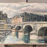 Oil on canvas Paris bridge signed