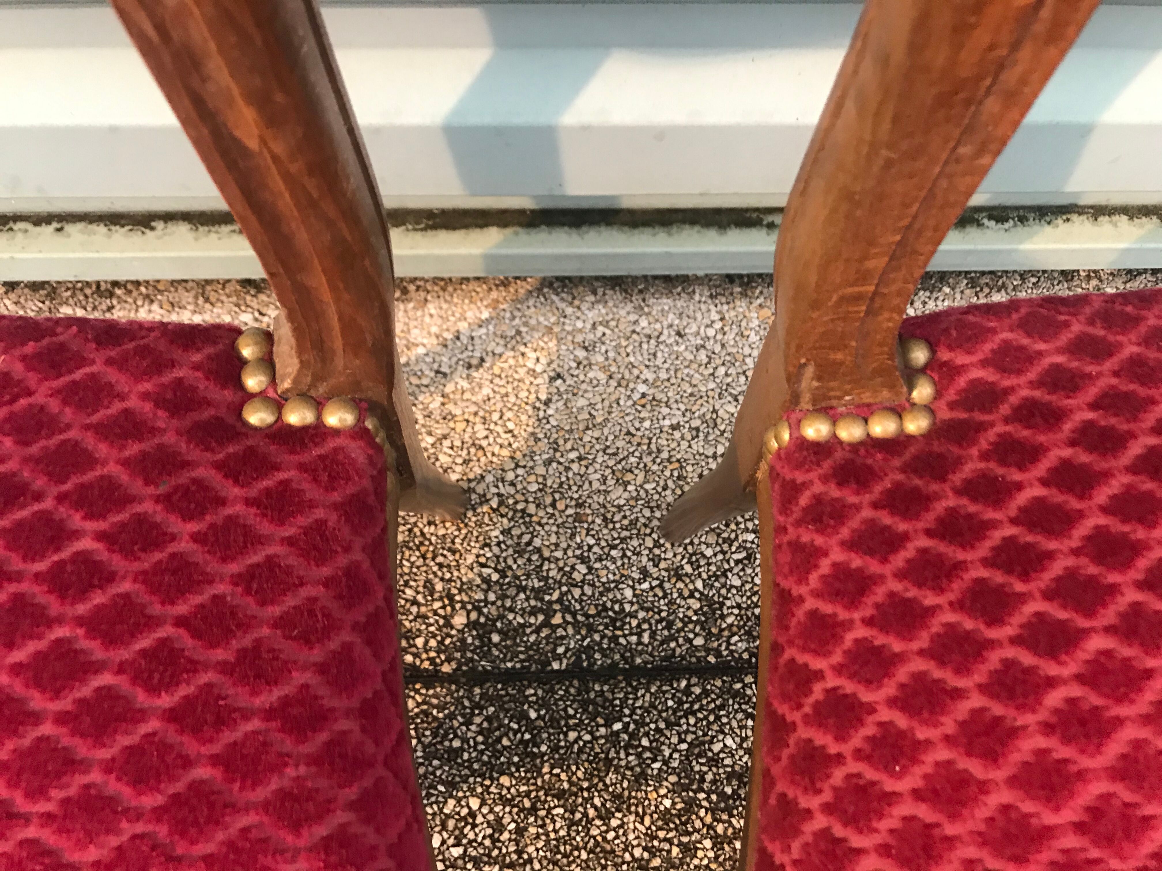 Pair of red velvet chairs Louis XV